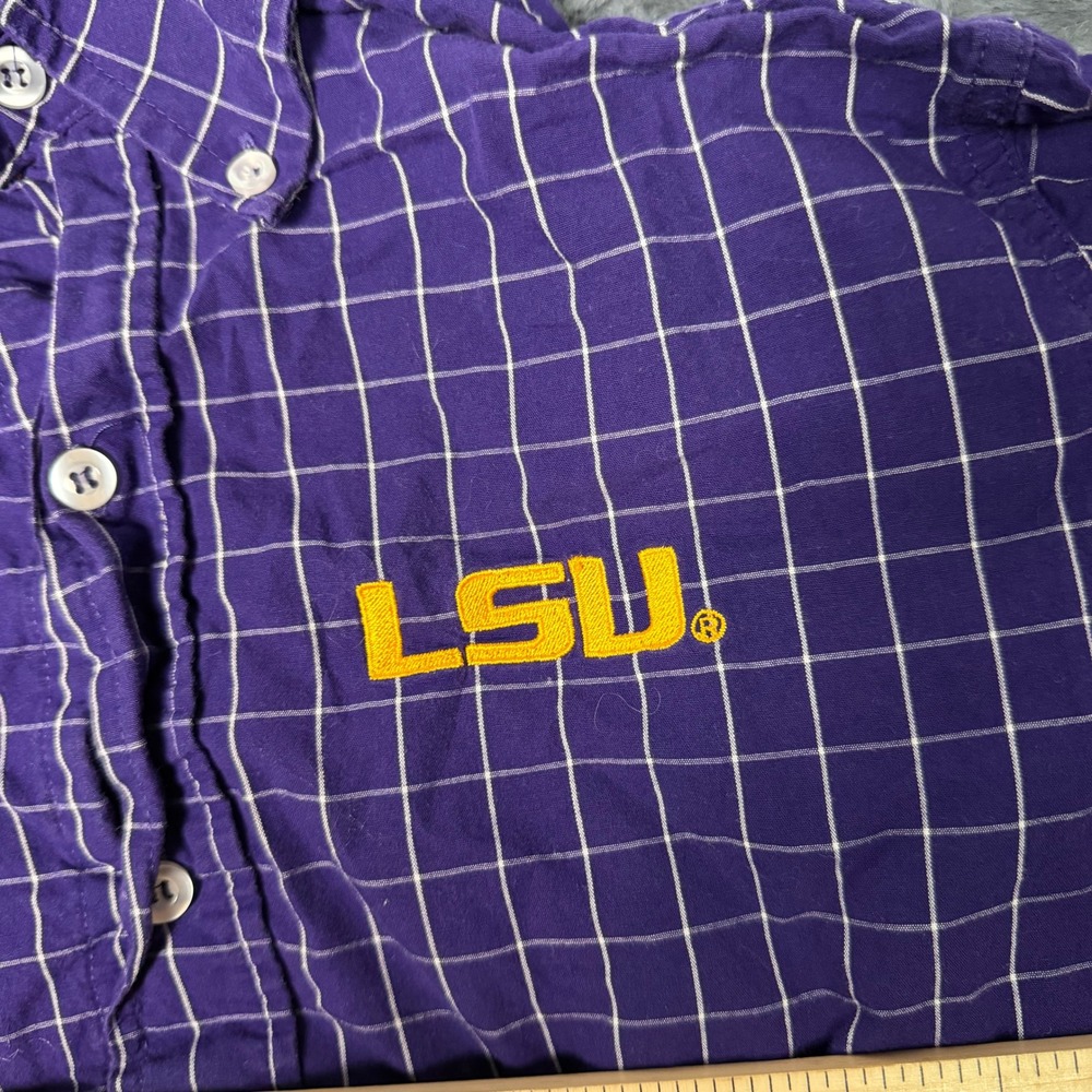 Knights Apparel LSU Button Down Shirt Mens Medium Purple Windowpane Plaid Cotton - Picture 4 of 8